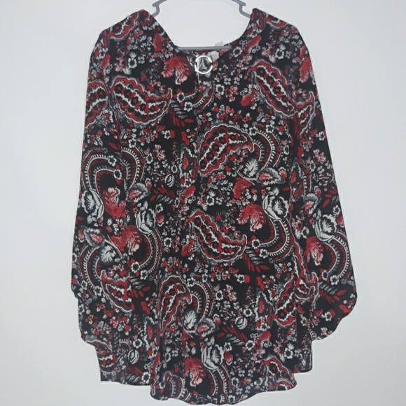 Cato Tops - Cato red floral tunic
